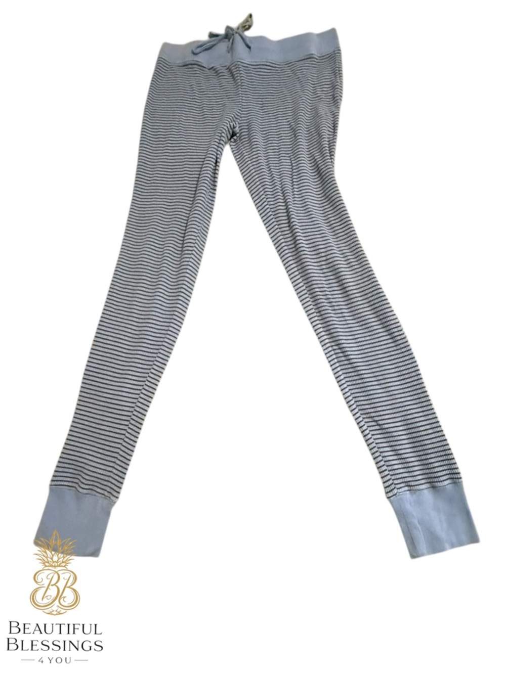 Striped Blue & Black Striped Women’s Pajama Bottoms - Size Small
